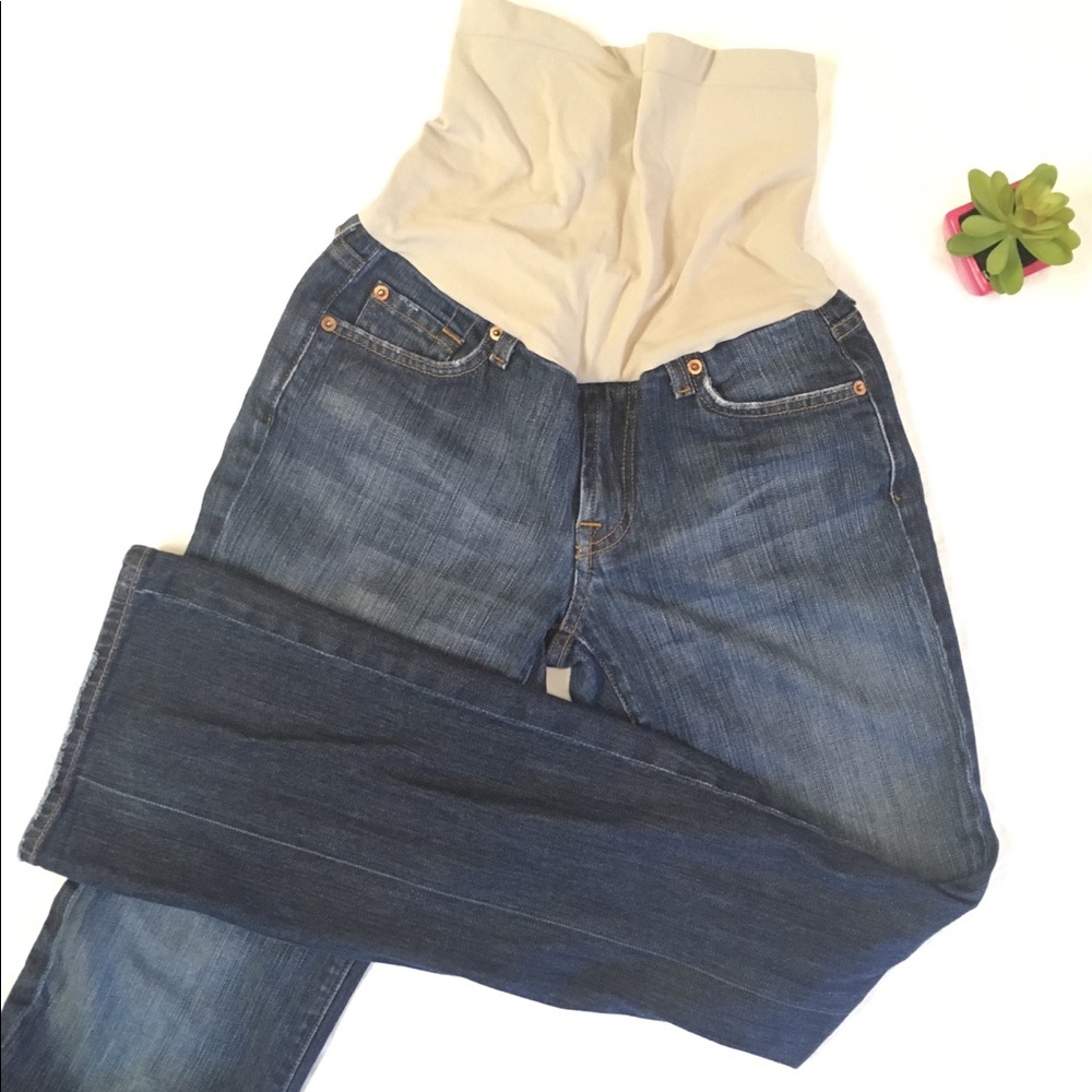 7FAM maternity flare denim jeans full belly panel